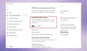 Enabling the Controlled Folder Access option in Windows Security settings.