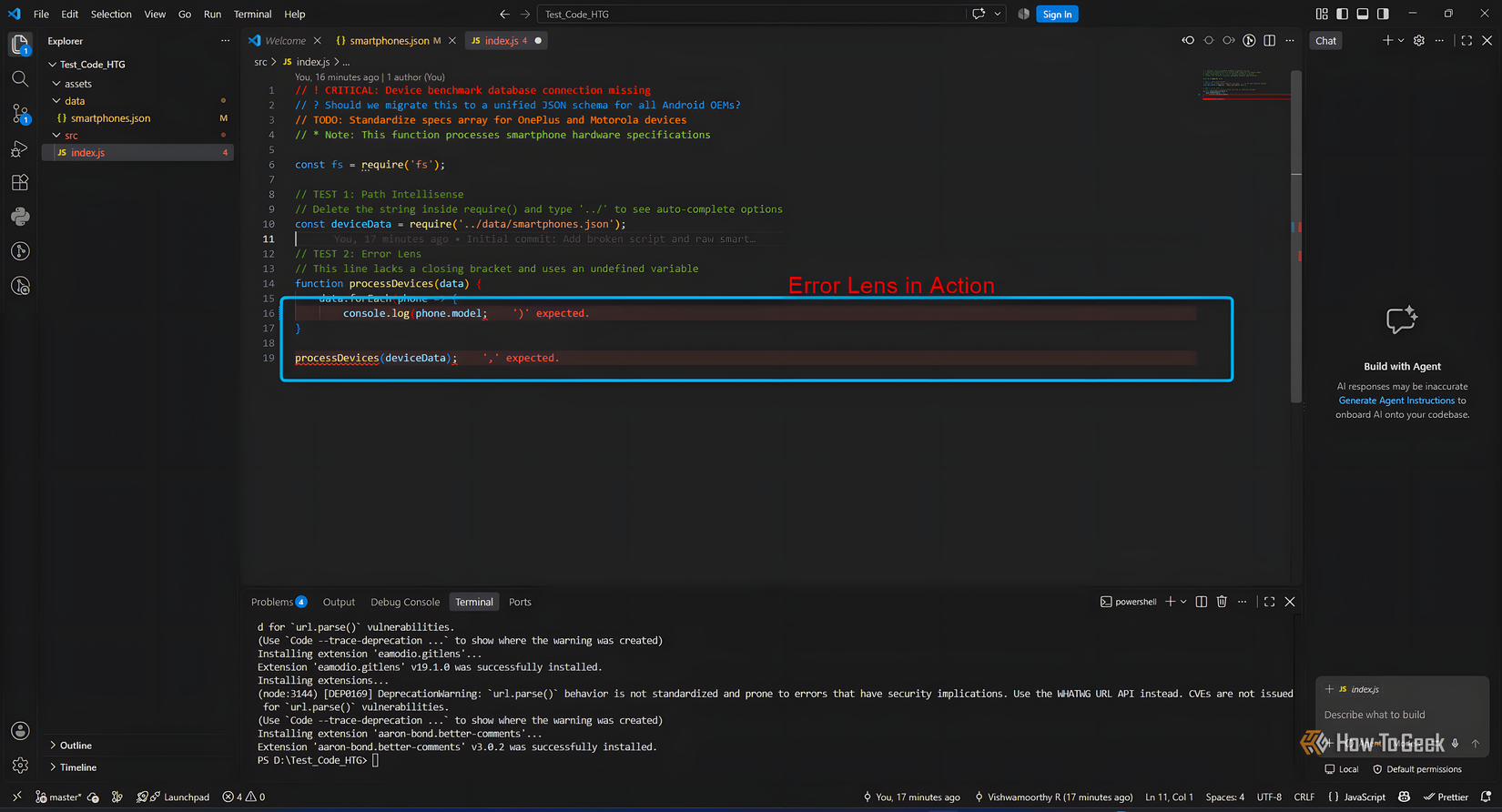 5 расширений для VS Code, которые должны быть встроены по умолчанию Интерфейс Visual Studio Code с выделенной ошибкой в коде через расширение Error Lens