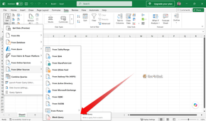 Excel Data tab with Get Data From Other Sources Blank Query selected.