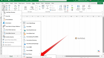 Excel Data tab with Get Data From Other Sources Blank Query selected.