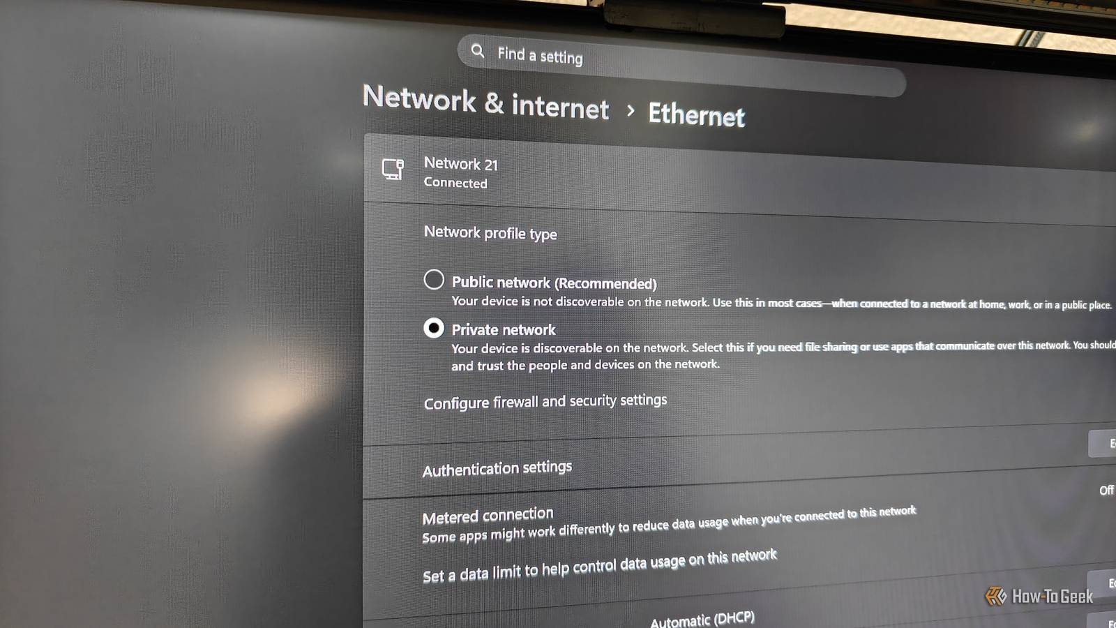 The Private network option in Windows 11's Network & Internet menu.
