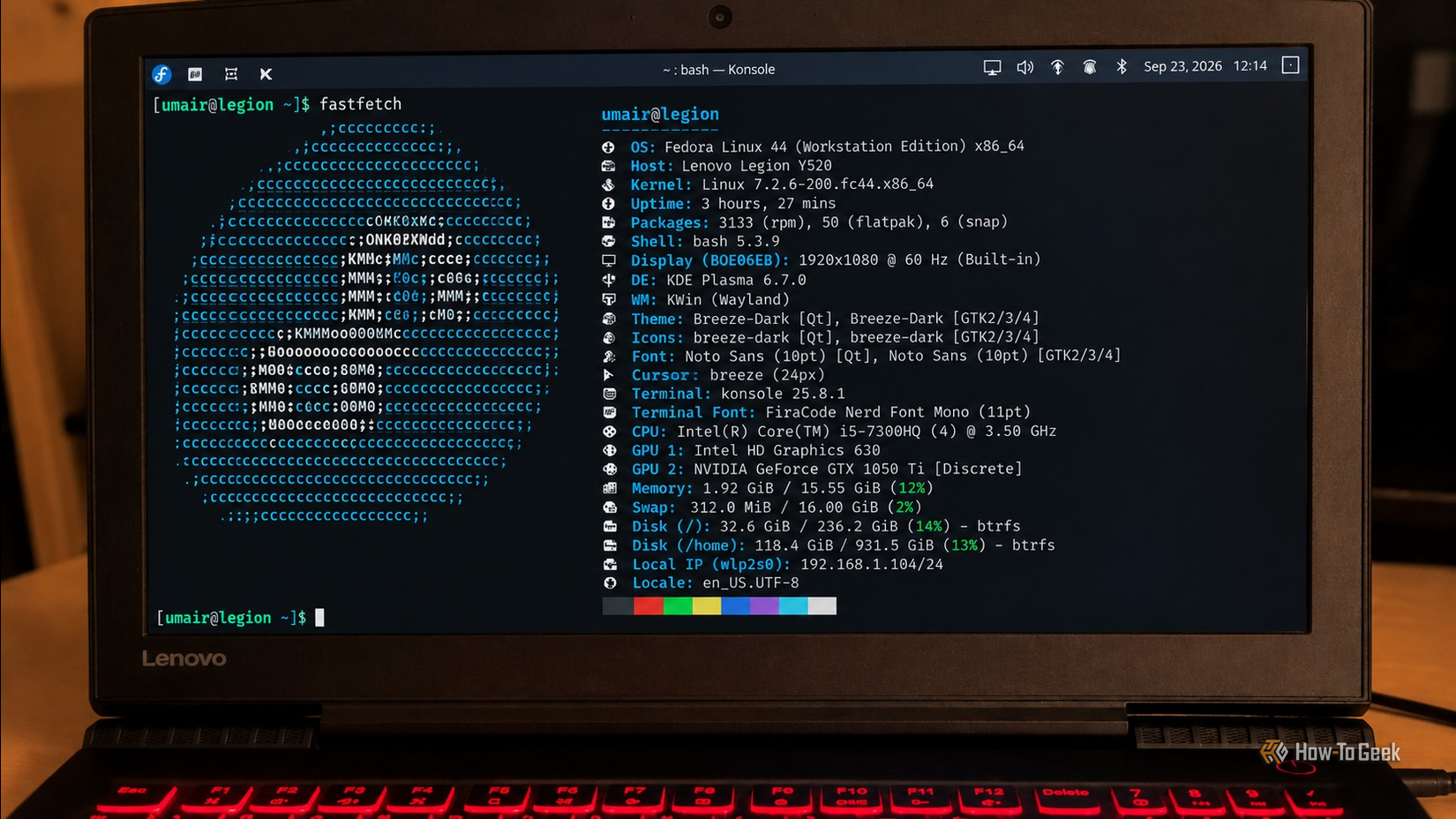 Fedora Fastfetch on a Legion laptop. 