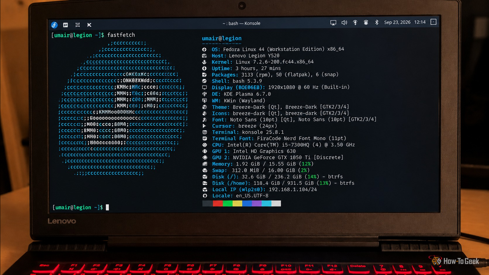 5 способов продлить жизнь старому игровому ноутбуку с помощью Linux Fedora Linux на игровом ноутбуке Lenovo Legion