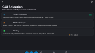 Selecting a GUI for a Linux installation in Andronix.