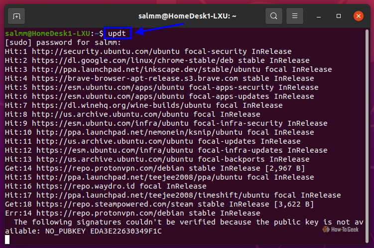 Screenshot of Linux Bash displaying the Terminal with an alias in use as an example