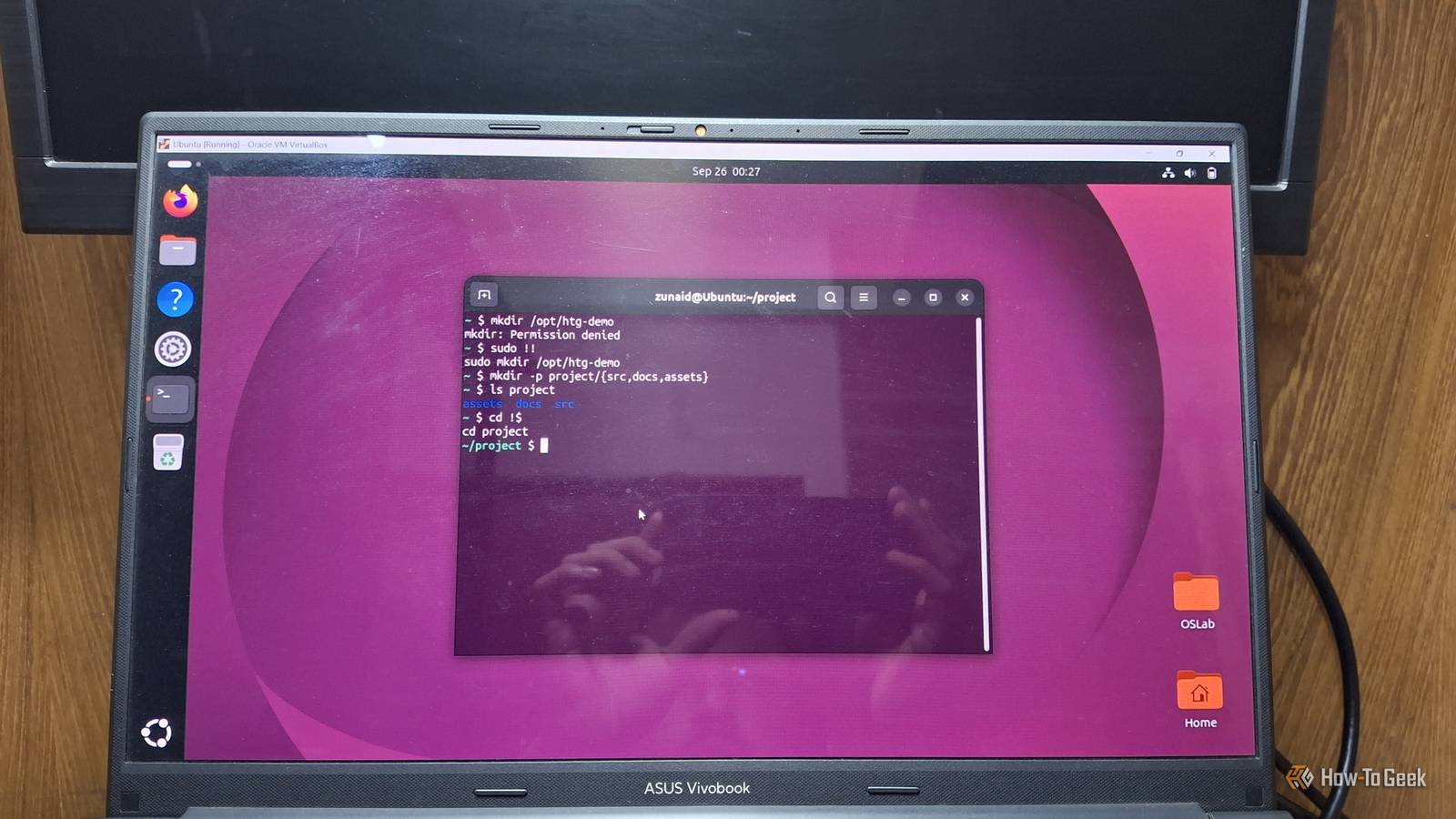 Linux terminal displaying the use of some Bash tricks to make repetitive work easier.