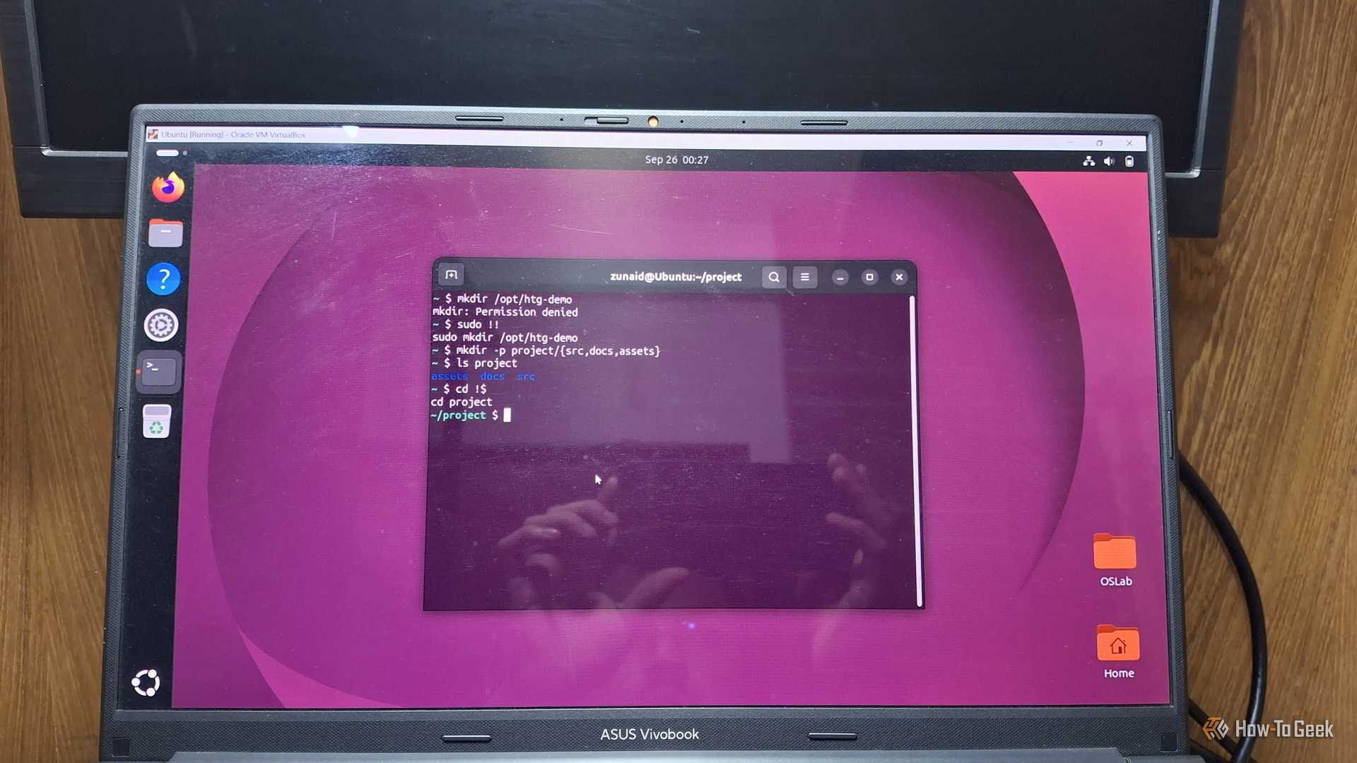 Linux terminal displaying the use of some Bash tricks to make repetitive work easier.