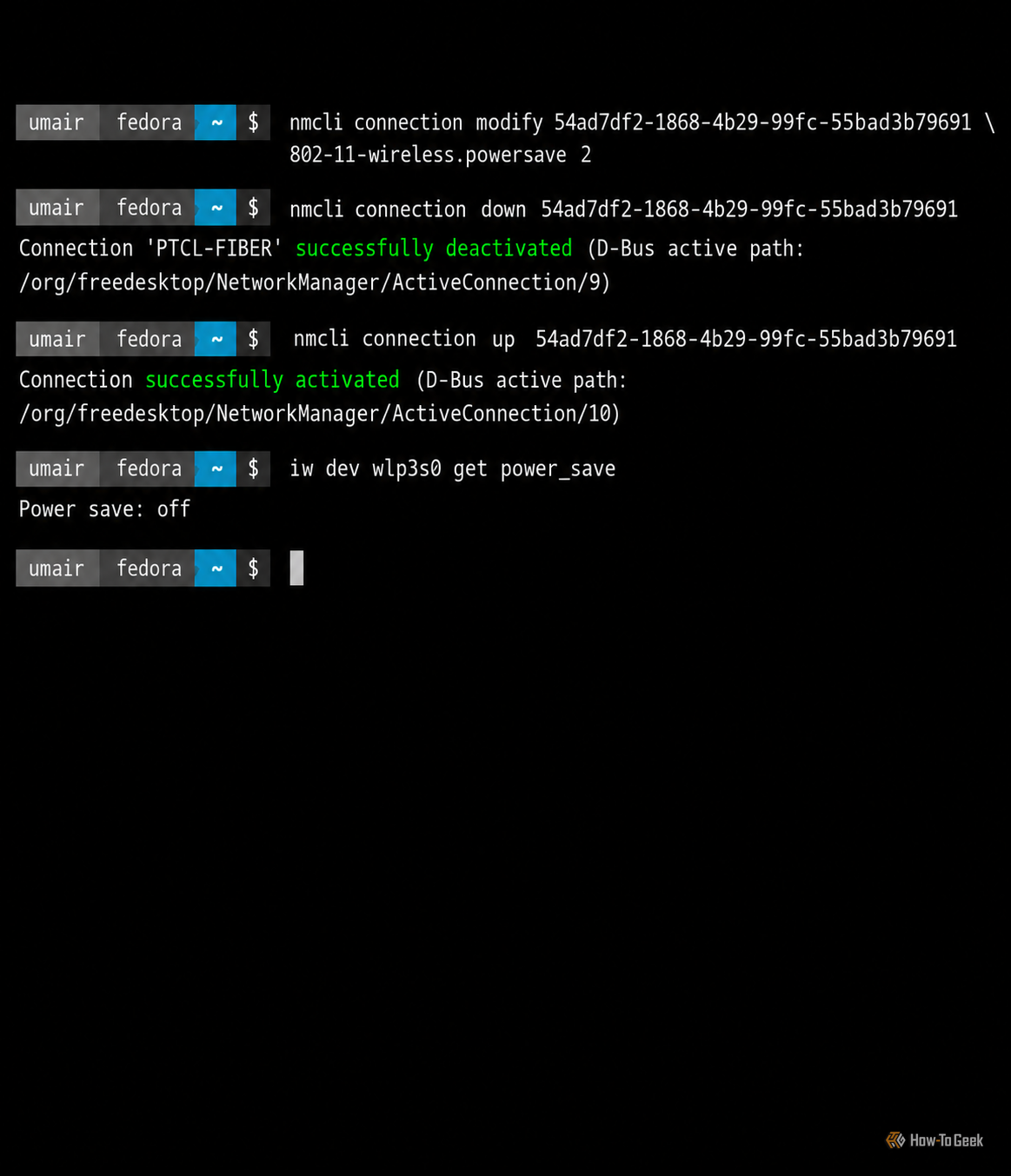 Linux Wi-Fi Power-Save Terminal Session
