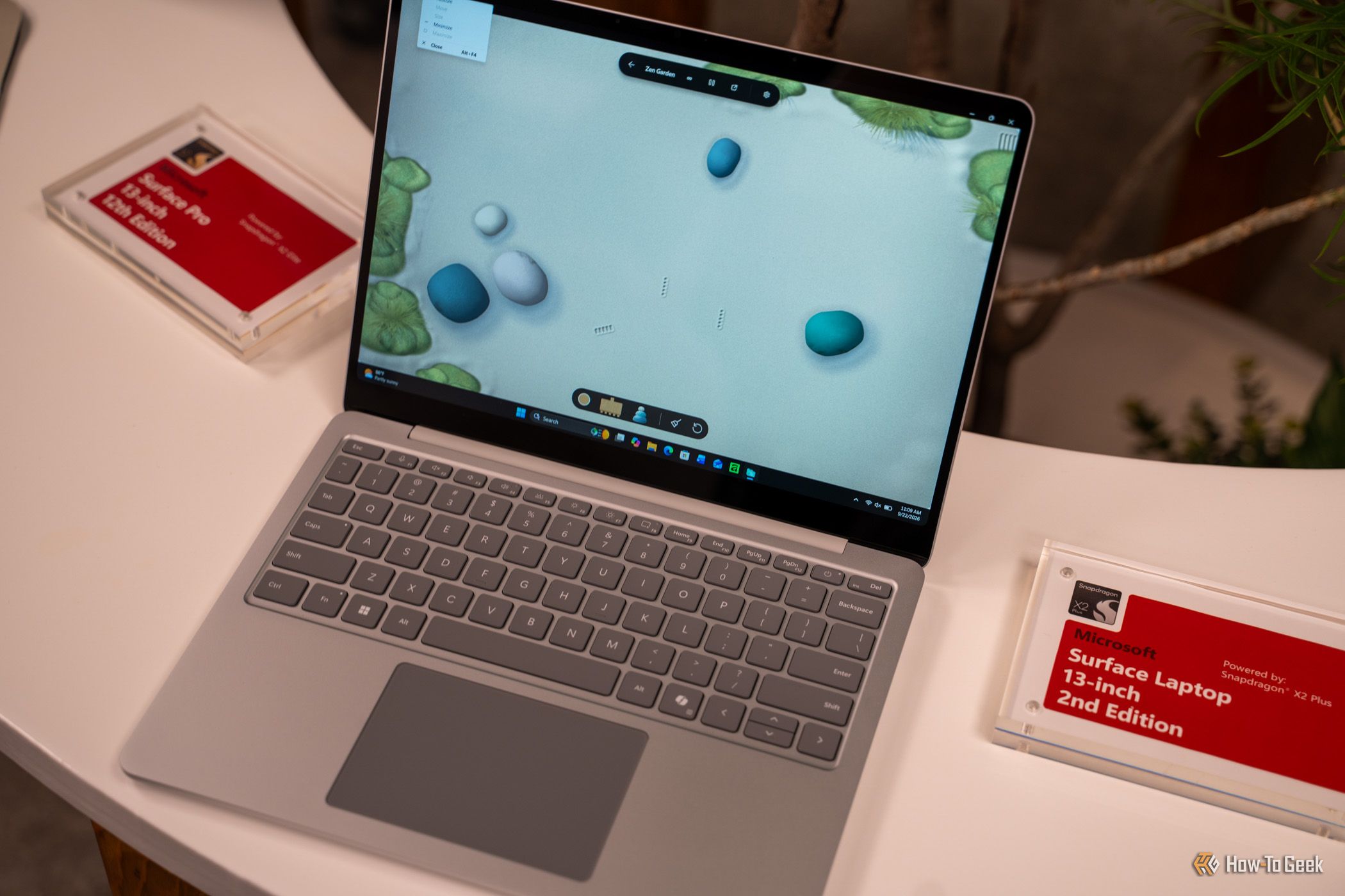 Microsoft Surface Laptop 13-inch 2nd Edition silver model running Sensory Studio Zen Garden.