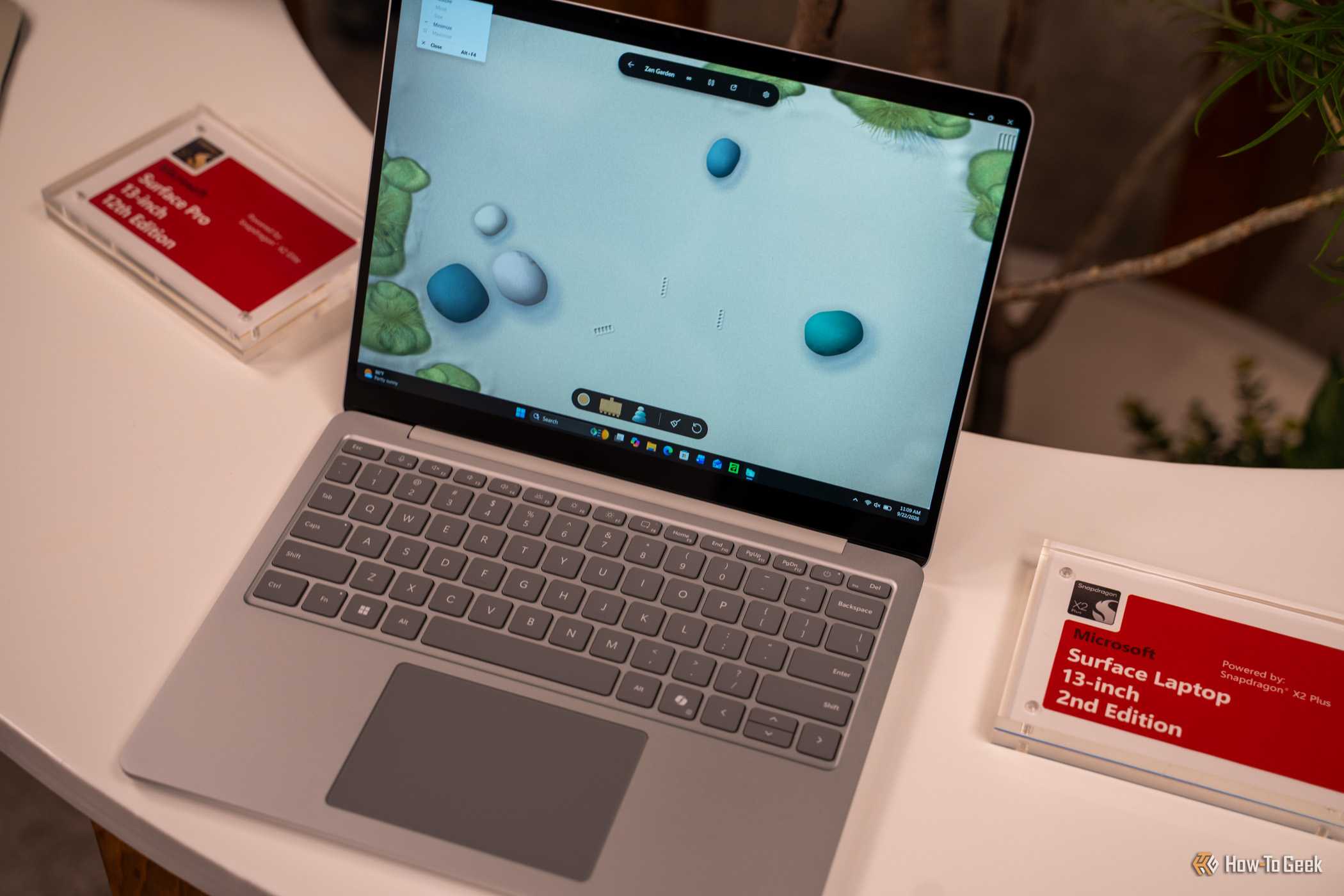 Microsoft Surface Laptop 13-inch 2nd Edition silver model running Sensory Studio Zen Garden.