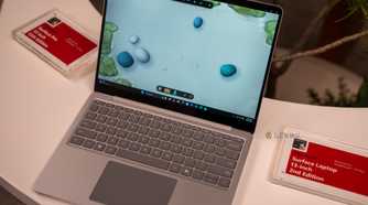Microsoft Surface Laptop 13-inch 2nd Edition silver model running Sensory Studio Zen Garden.