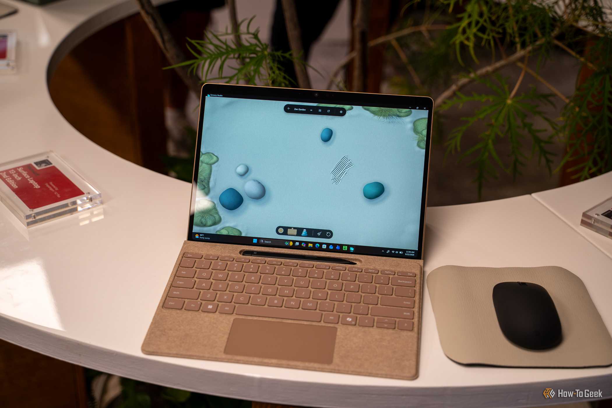 Microsoft Surface Laptop 13-inch 2nd Edition tan model running Sensory Studio Zen Garden.