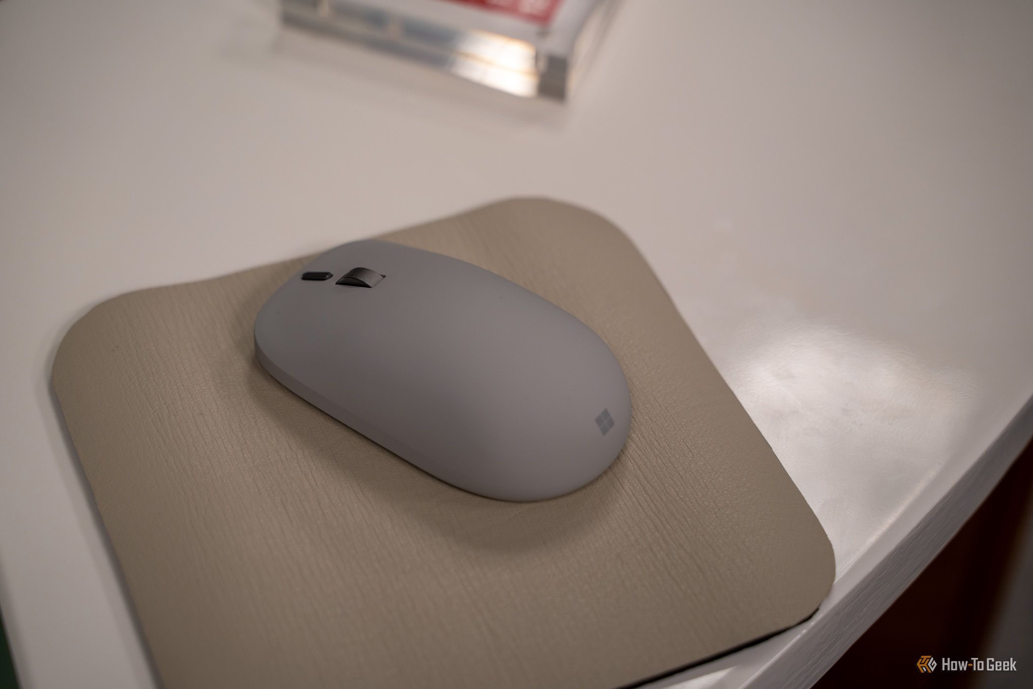 Microsoft Surface Mouse top view on mouse pad.