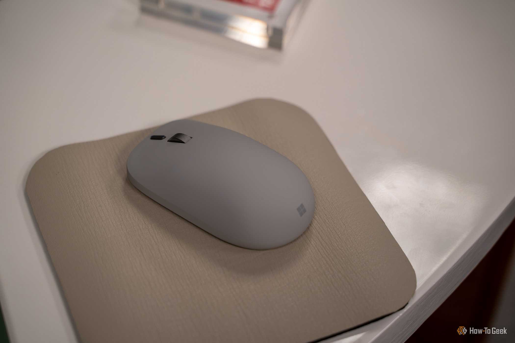 Microsoft Surface Mouse top view on mouse pad.