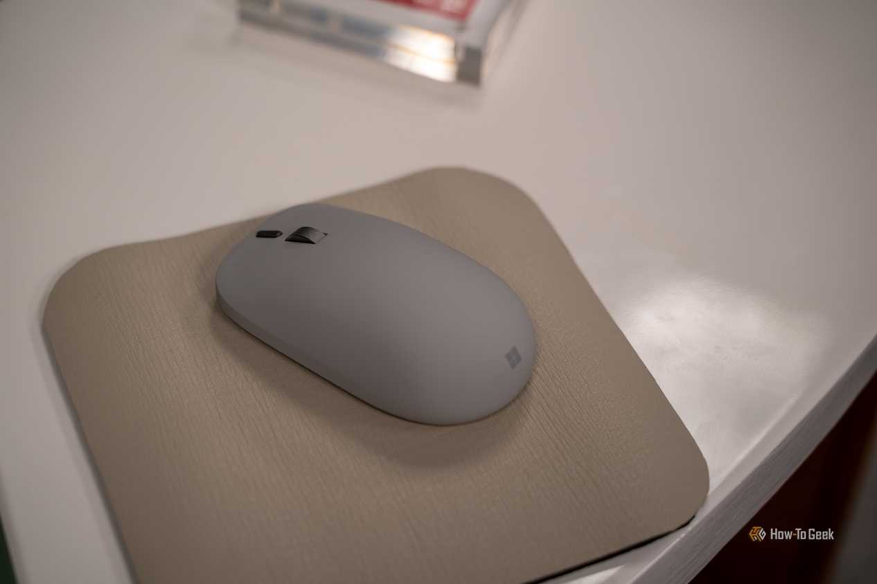 Microsoft Surface Mouse top view on mouse pad.