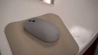 Microsoft Surface Mouse top view on mouse pad.