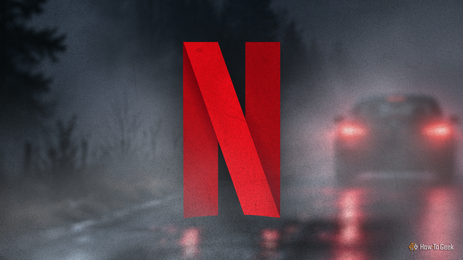Netflix Logo Over A Foggy Road With A Car In The Distance