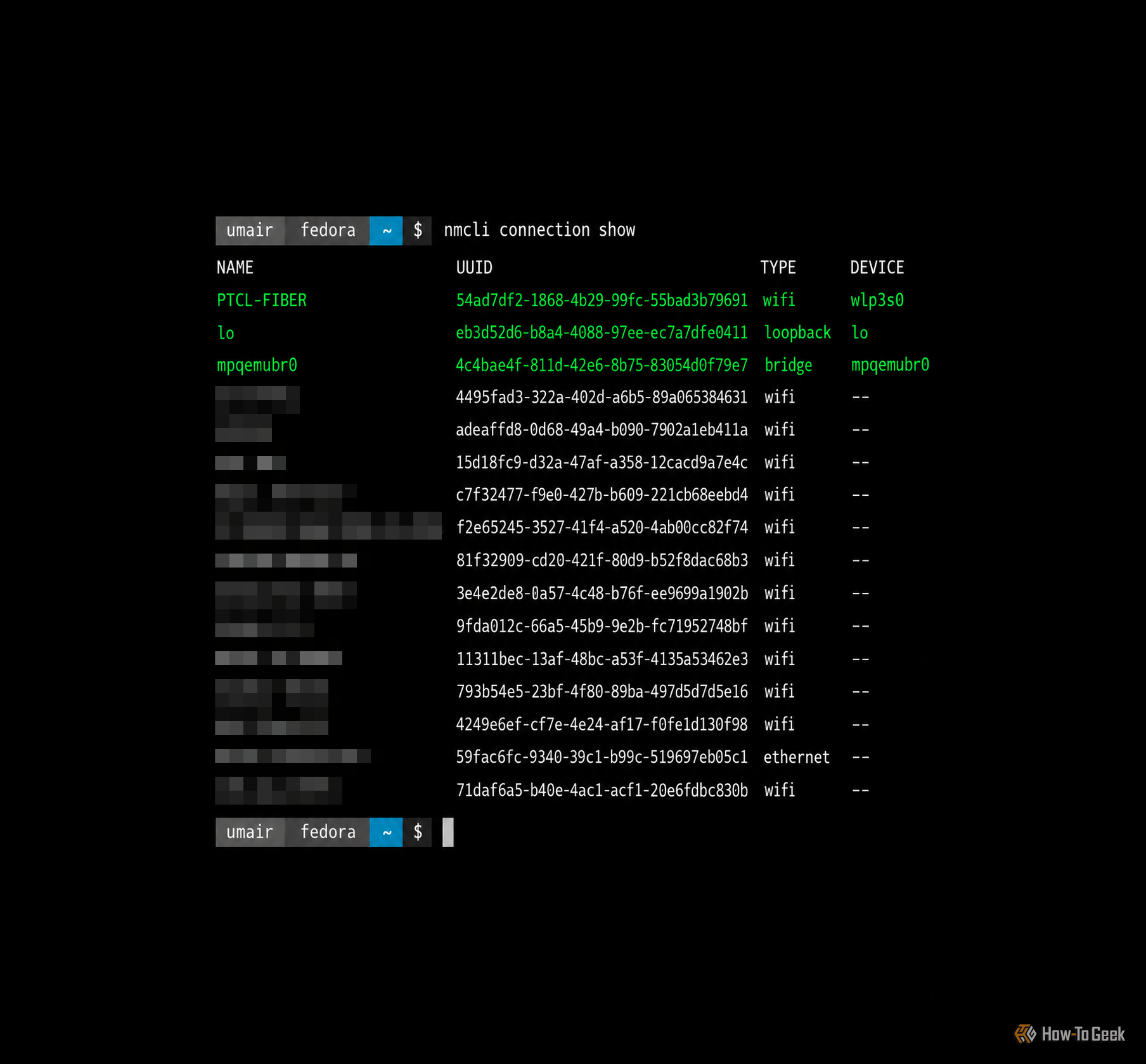 Network Connections in Fedora Terminal
