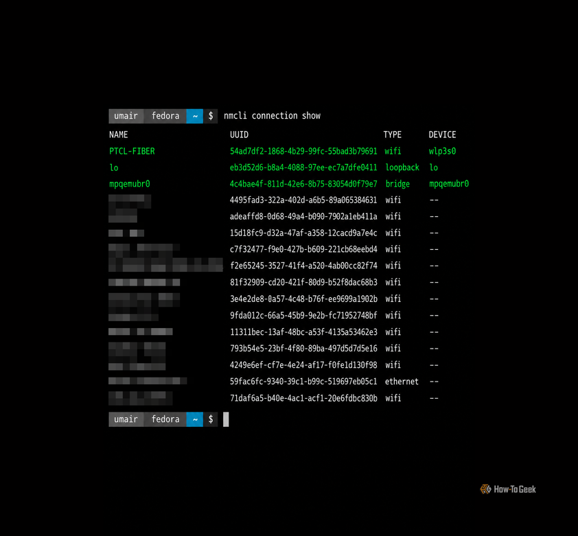 Network Connections in Fedora Terminal