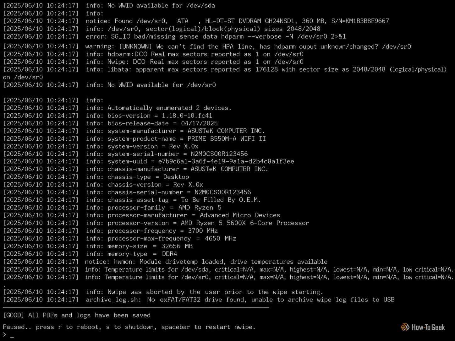 Nwipe Terminal Log