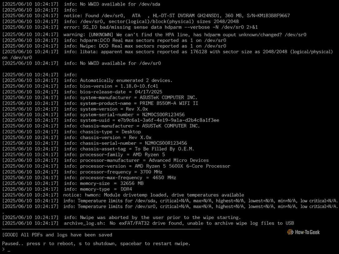 Nwipe Terminal Log