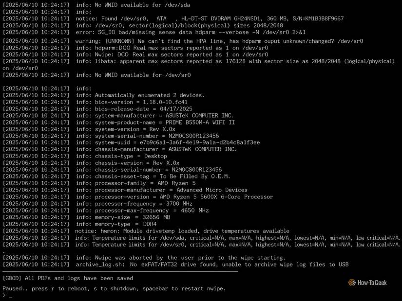 Nwipe Terminal Log