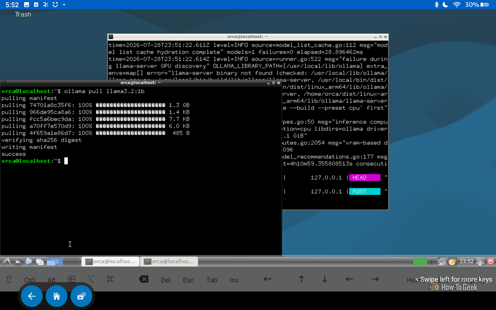 Installing Ollama in Debian on a tablet.