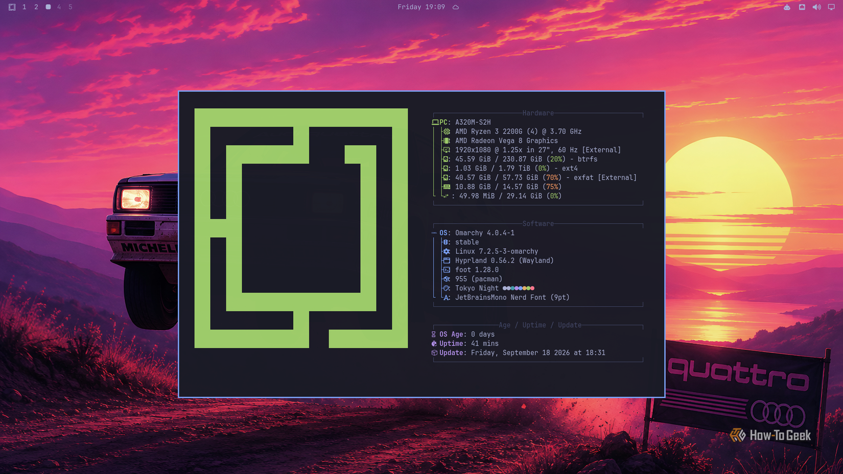 Обзор Omarchy: Linux-дистрибутив с поддержкой ИИ и бюджетом 18,7 млн долларов Рабочий стол Omarchy с открытыми окнами