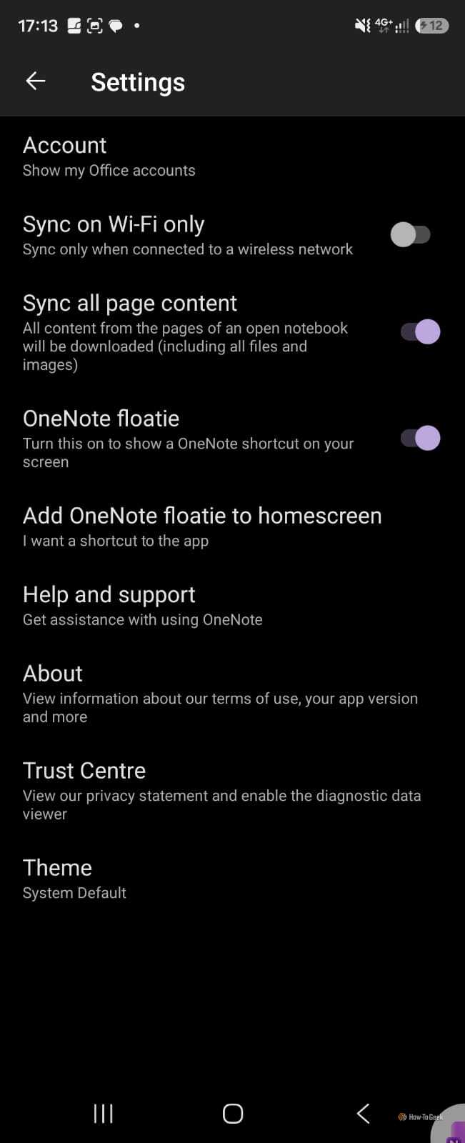 Onenote Settings