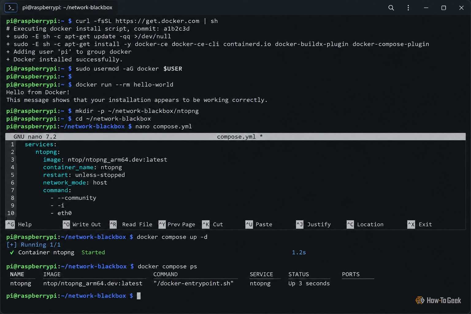 Raspberry Pi Docker Setup Terminal