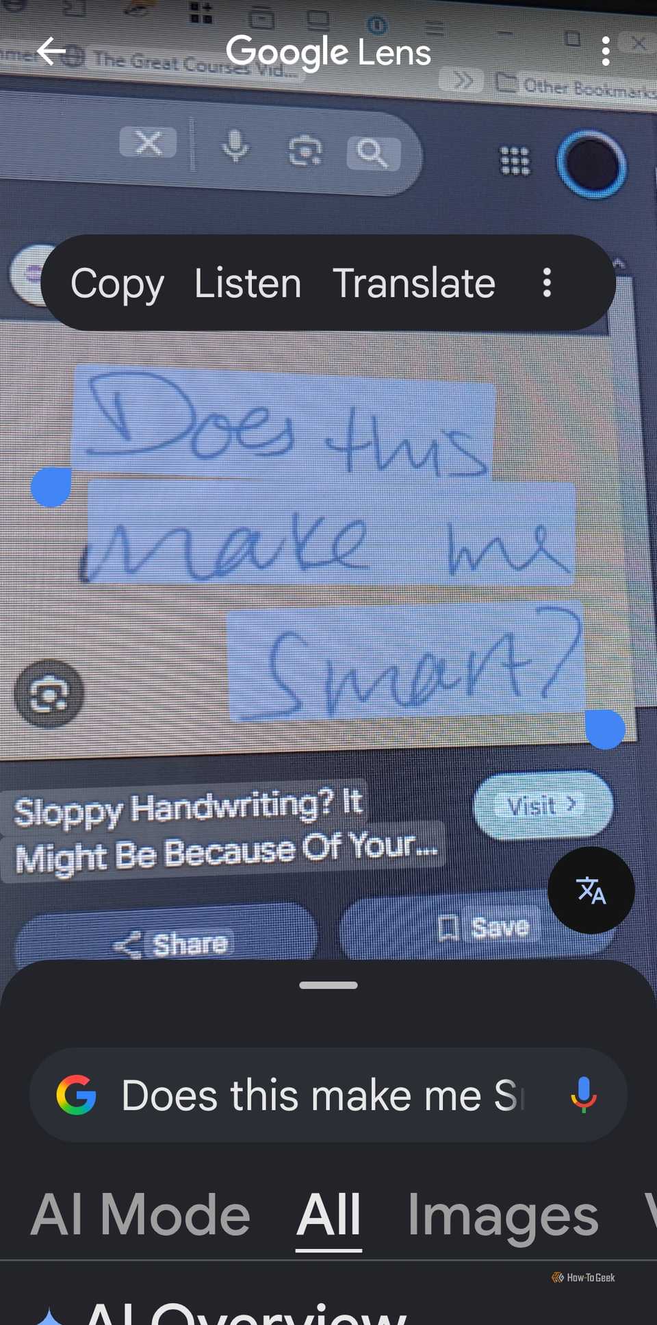 Reading sloppy handwriting using Google Lens
