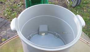 An up-close photo of a Ridgid wet/dry vac tub showing it's large capacity for various uses