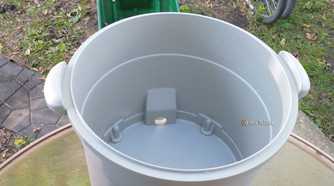 An up-close photo of a Ridgid wet/dry vac tub showing it's large capacity for various uses