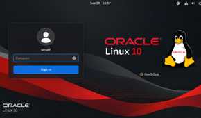 A screenshot of Oracle Linux 10's login screen.