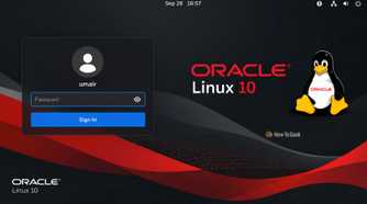 A screenshot of Oracle Linux 10's login screen.