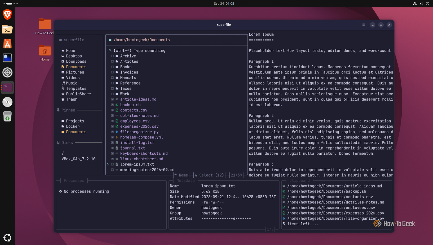 Select mode in the Documents folder with 12 files highlighted and queued in the clipboard widget.