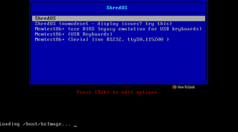 Shred OS startup options