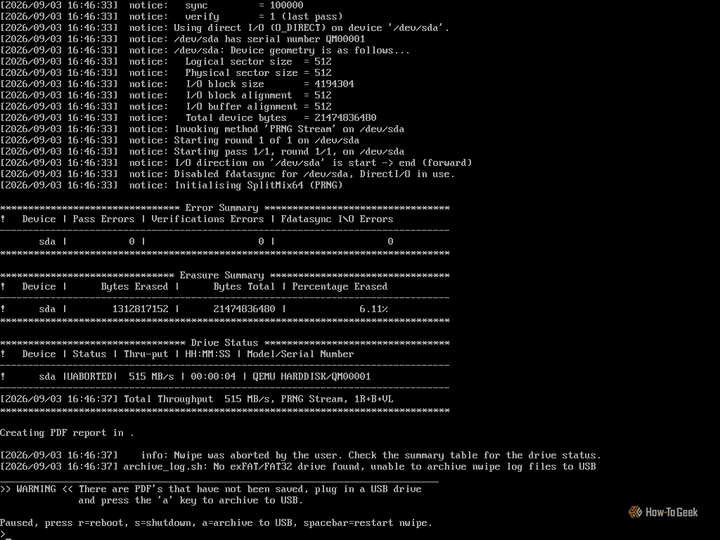 Shreding data using ShredOS