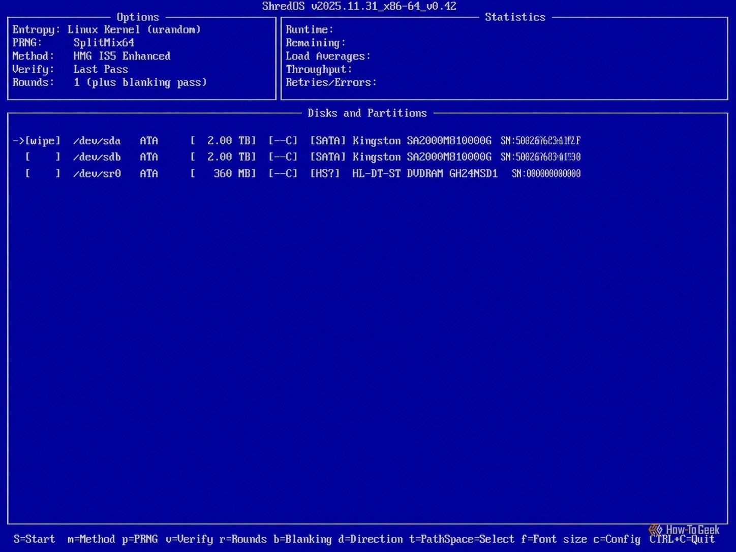 ShredOS Disk Wiping Interface