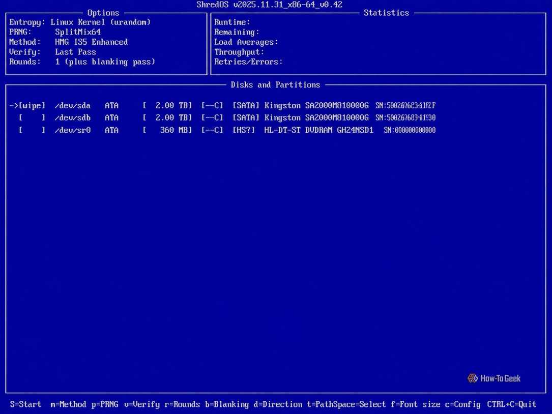 ShredOS Disk Wiping Interface