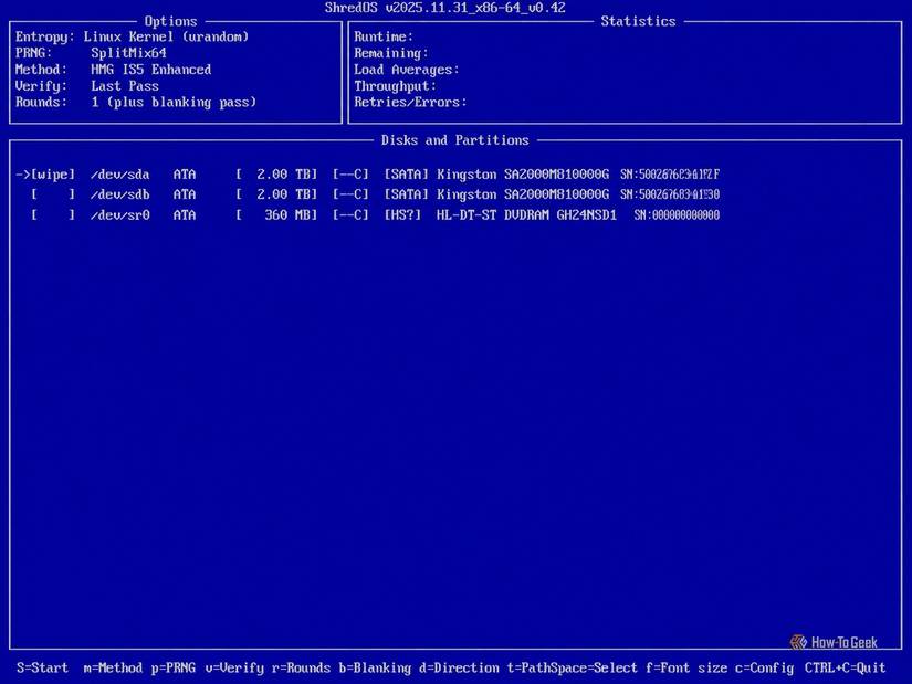 ShredOS Disk Wiping Interface