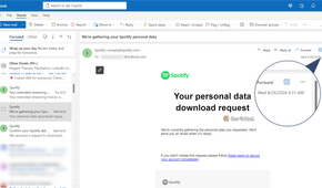 Spotify confirmation email saying it is gathering the personal data, timestamped 26 August 4.31 AM.