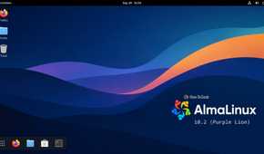 A screeshot of Alma linux desktop showing AlmaLinux logo.