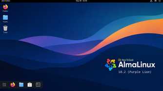 A screeshot of Alma linux desktop showing AlmaLinux logo.