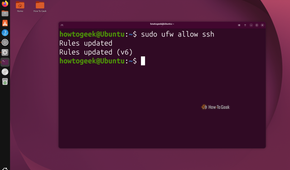 Terminal running sudo ufw allow ssh and returning Rules updated for IPv4 and IPv6.