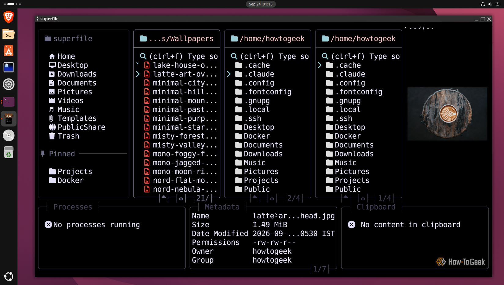 Three directory panels open side by side in superfile for comparing folders.