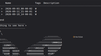 Terminal output showing a list of three Timeshift system snapshots alongside ASCII art of wide eyes with a speech bubble reading "Nothing to see here."