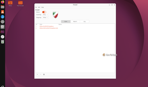 Ubuntu Firewall Configuration GUI with the status toggle on and the two 22-tcp ALLOW IN rules listed.