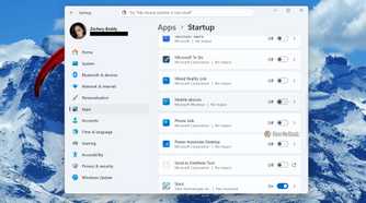 Screenshot of Windows 11's Settings and the "Startup apps" page.