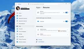 Screenshot of Windows 11's Settings and the "Resume" page.